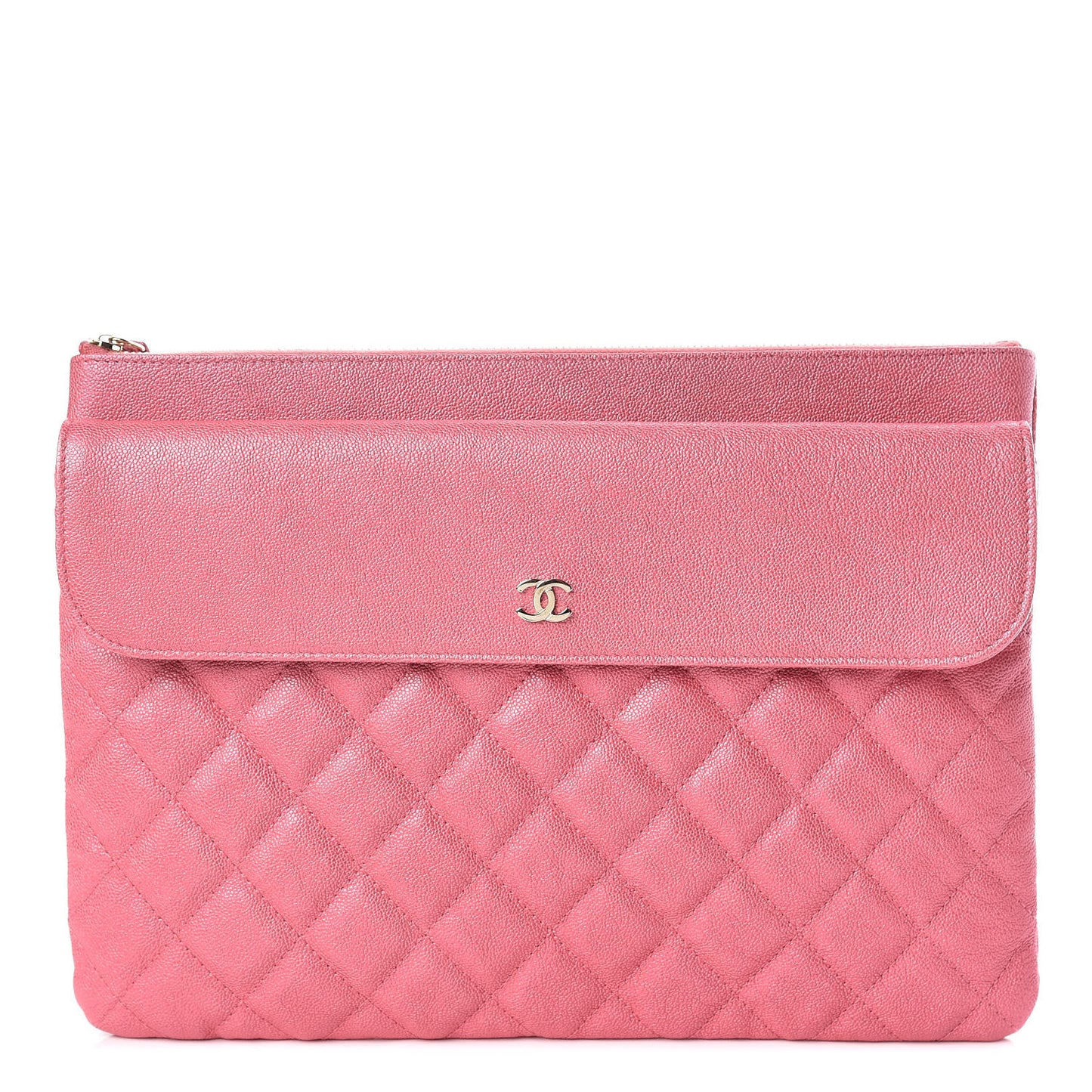 Iridescent Caviar Quilted Medium Flap Cosmetic Case Pink