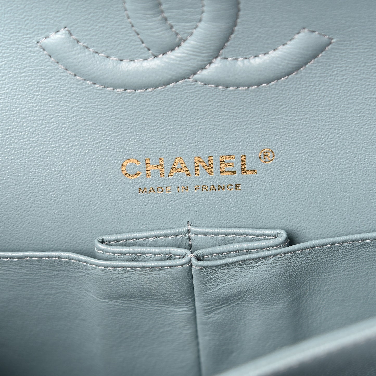 Iridescent Caviar Quilted Medium Double Flap Light Blue