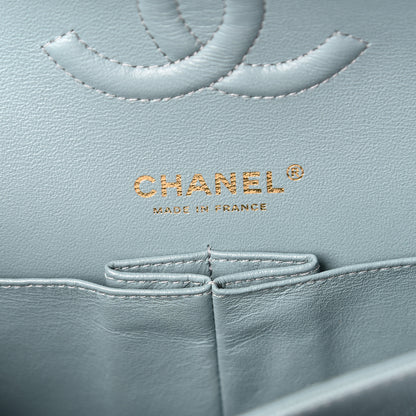 Chanel Iridescent Caviar Quilted Medium Double Flap Light Blue 6 of 10