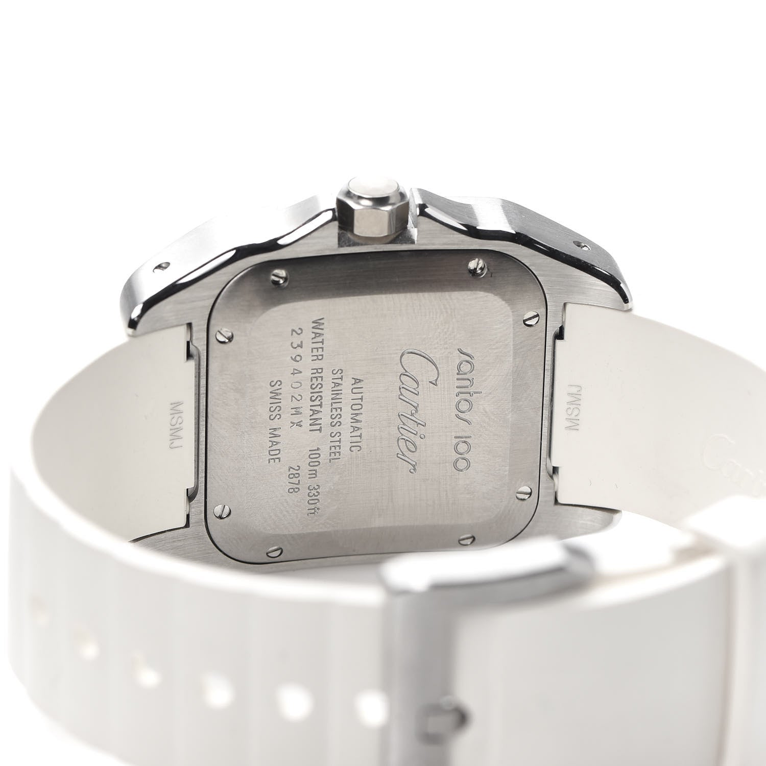 Cartier Stainless Steel Rubber 33mm Santos 100 Automatic Watch White 4 of 5