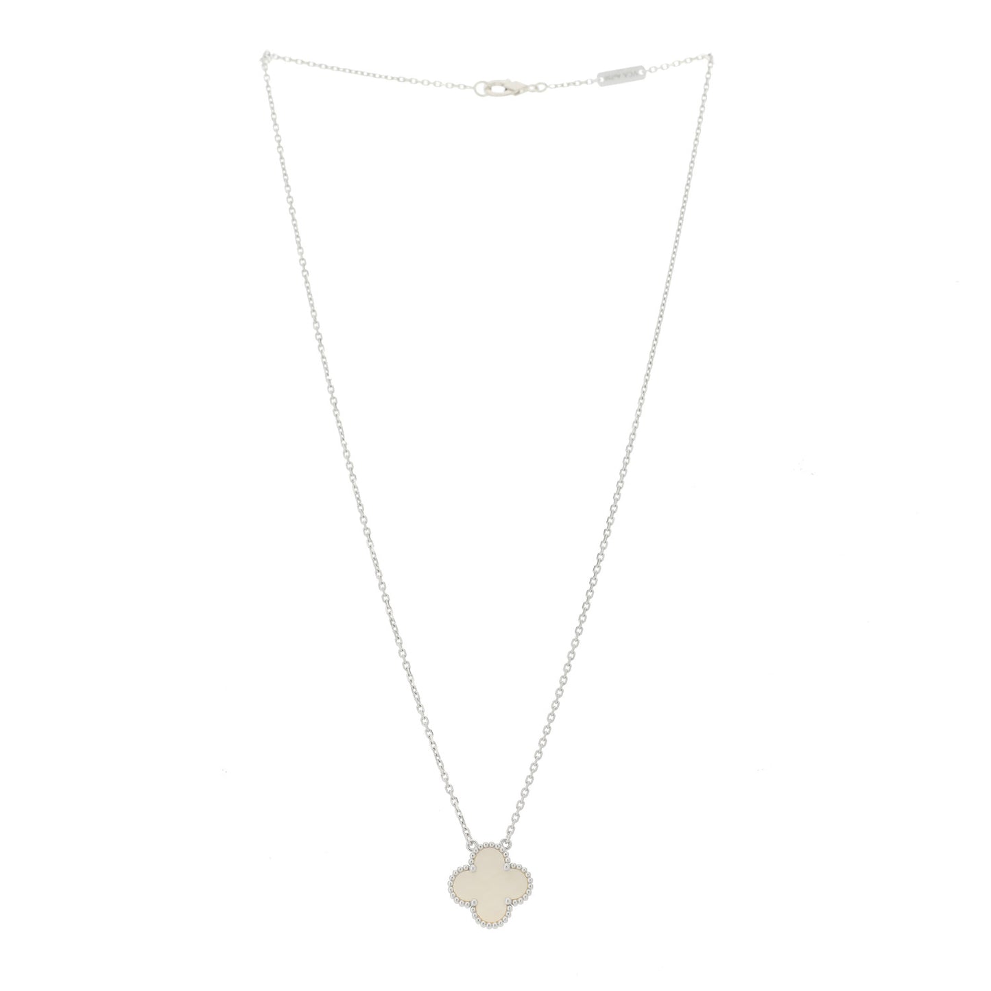 18K White Gold Mother of Pearl Vintage Alhambra Pendant Necklace