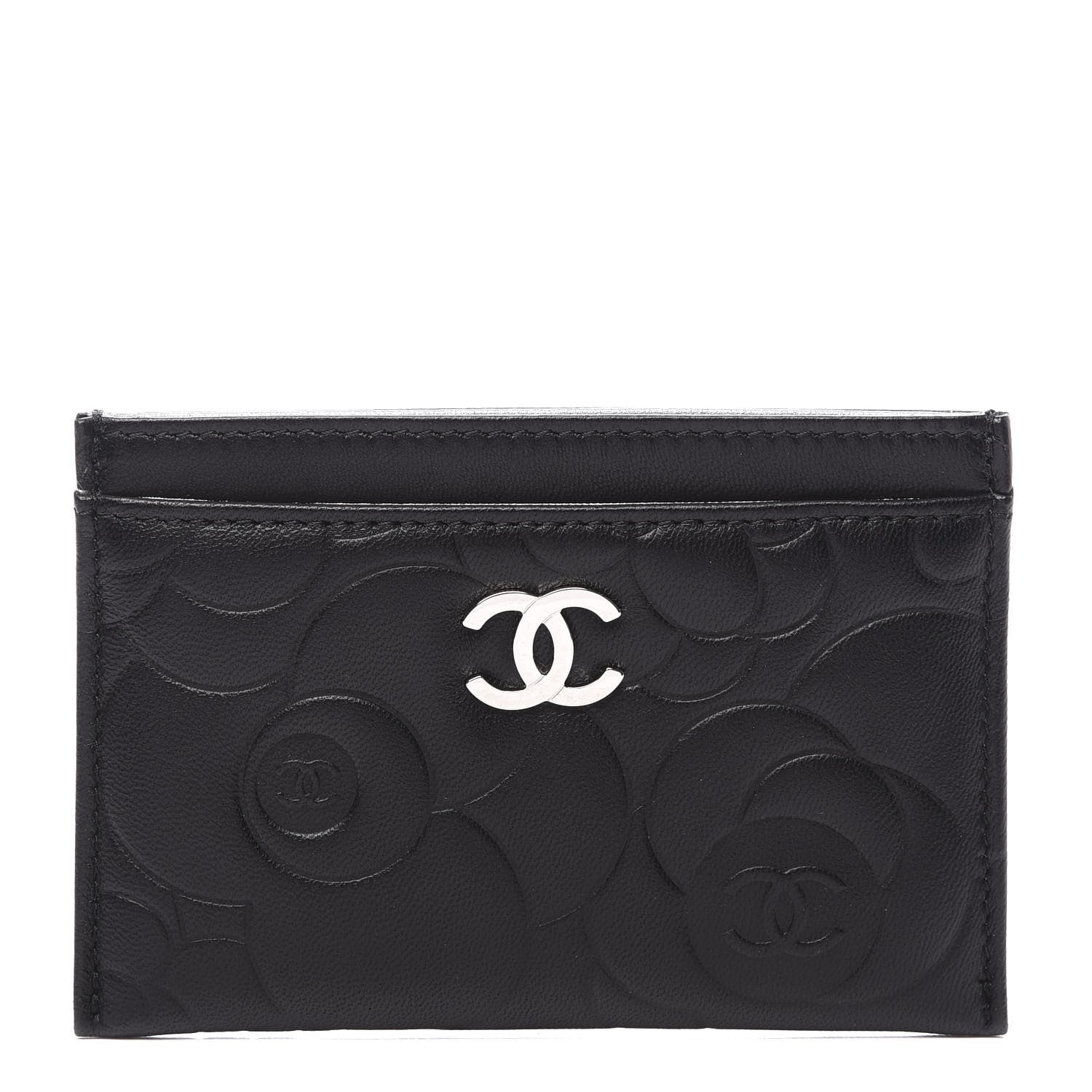 Chanel Lambskin Camellia Embossed Card Holder Black 1 of 10