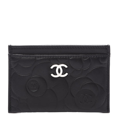 Chanel Lambskin Camellia Embossed Card Holder Black 1 of 10