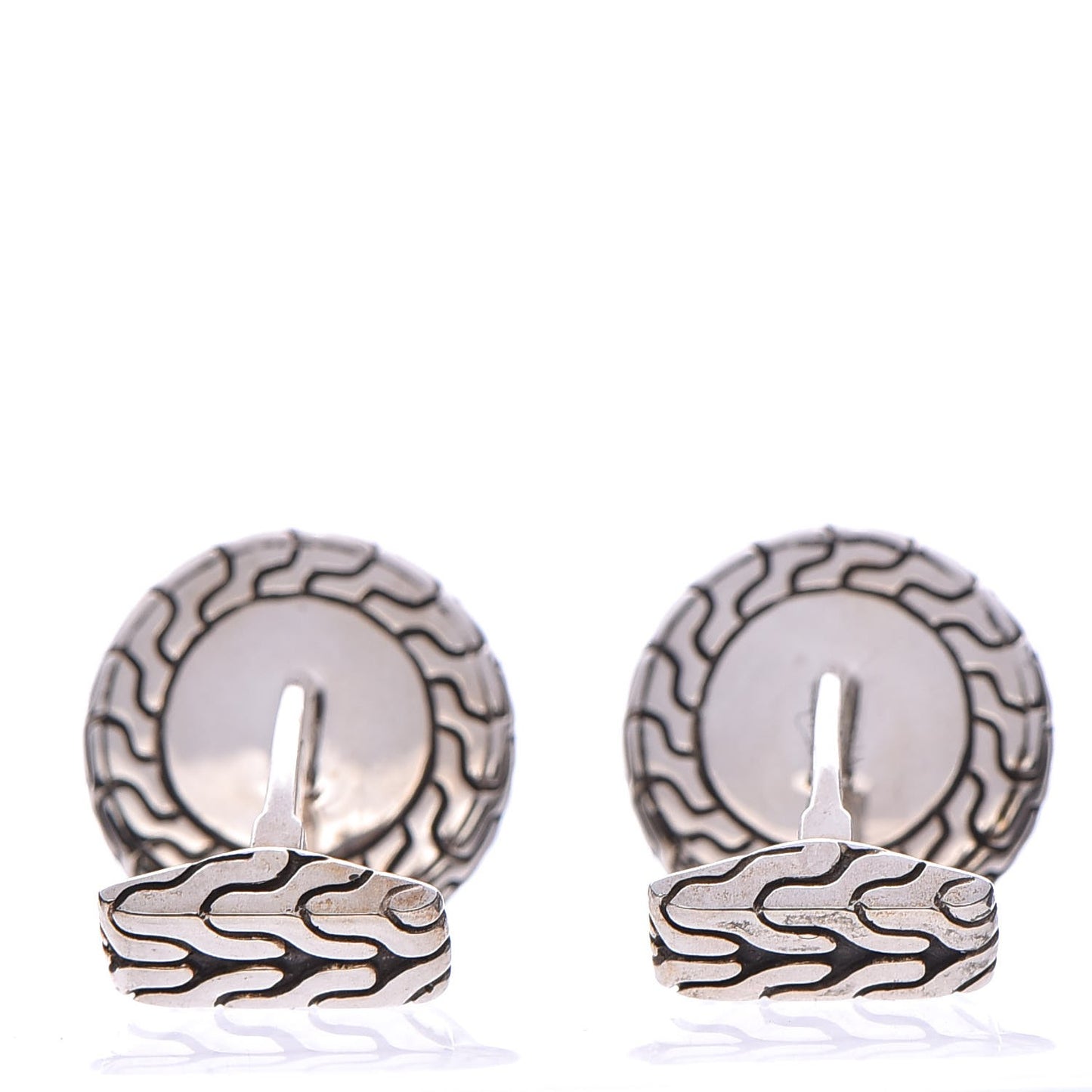 Sterling Silver Green Jade Black Sapphire Batu Round Cufflinks
