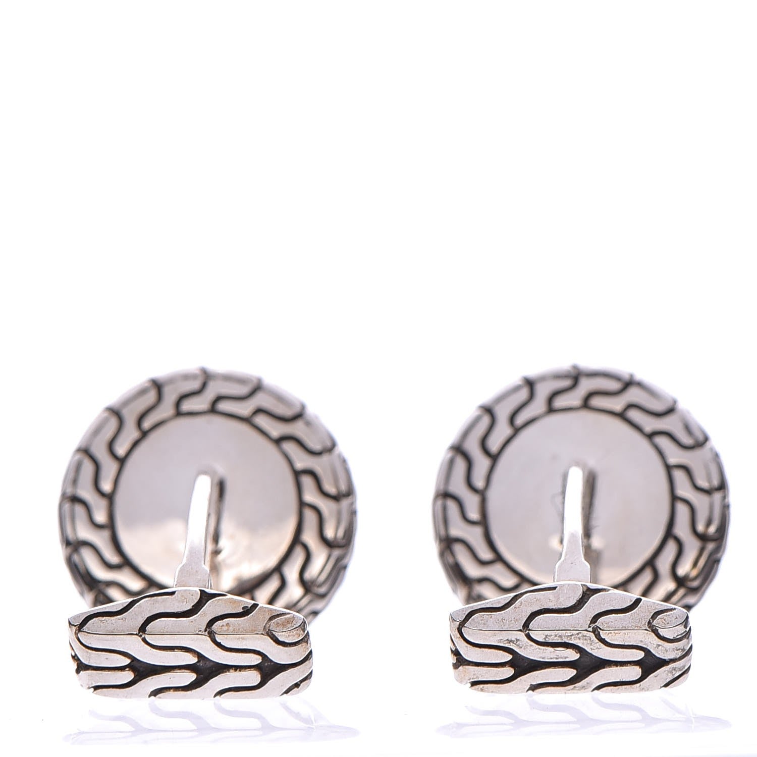 John Hardy Sterling Silver Green Jade Black Sapphire Batu Round Cufflinks 4 of 6