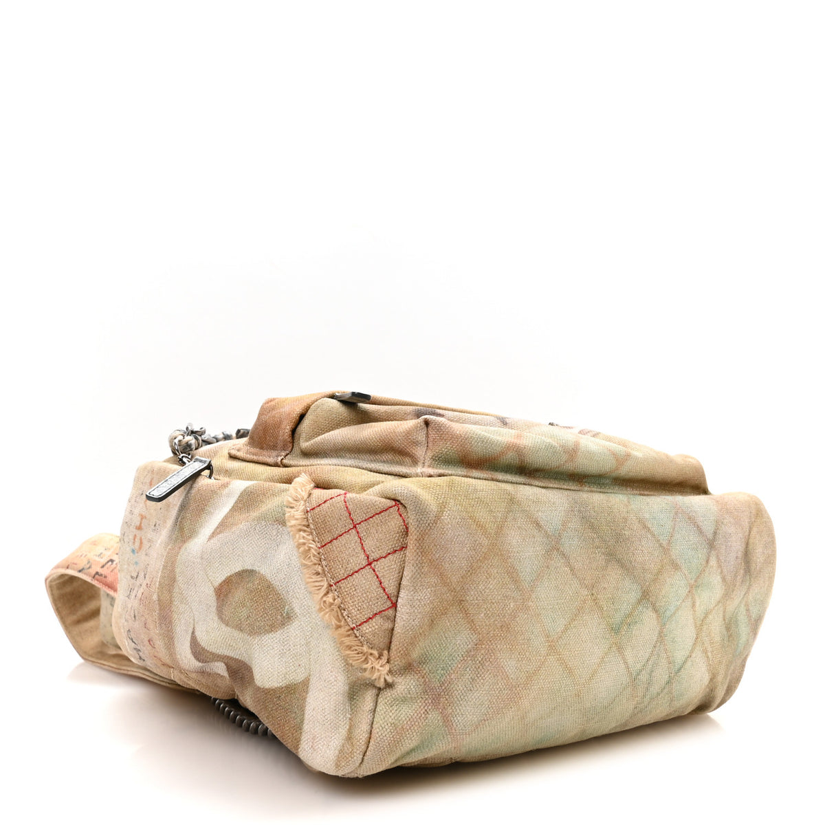 Graffiti Printed Canvas Medium Backpack Beige
