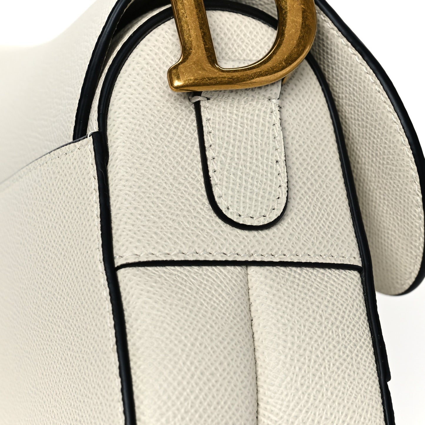 Grained Calfskin Mini Saddle Bag White