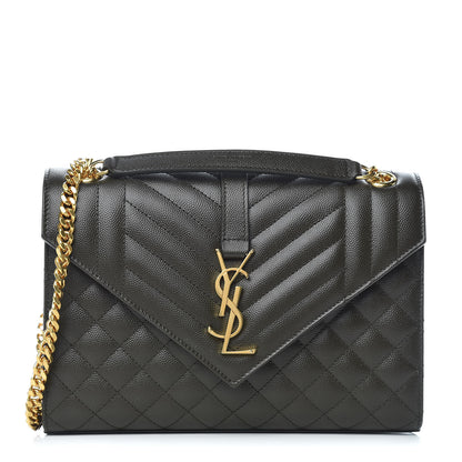 Saint Laurent Grain De Poudre Textured Mixed Matelasse Triquilt Medium Monogram Satchel Dark Tea 1 of 10