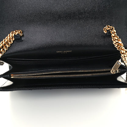 Saint Laurent Grain De Poudre Matelasse Chevron Monogram Chain Wallet Black 5 of 11