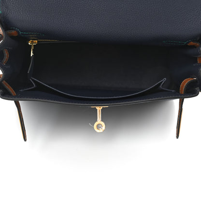 Hermes Togo Horseshoe Kelly Retourne 25 Blue Nuit Gold 5 of 11