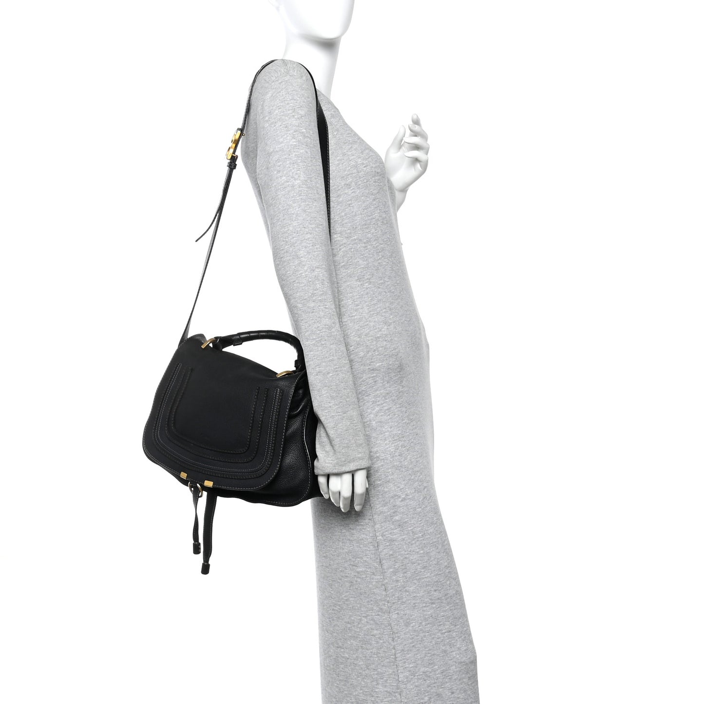 Calfskin Medium Marcie Top Handle Bag Black