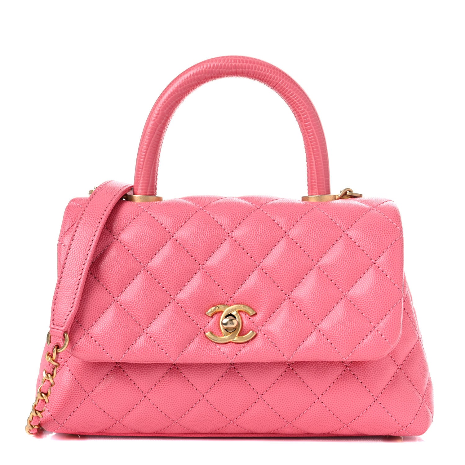 Chanel Caviar Lizard Embossed Quilted Mini Coco Handle Flap Pink 1 of 10
