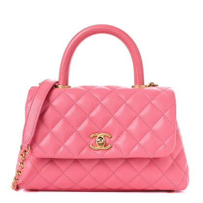 Chanel Caviar Lizard Embossed Quilted Mini Coco Handle Flap Pink 1 of 10