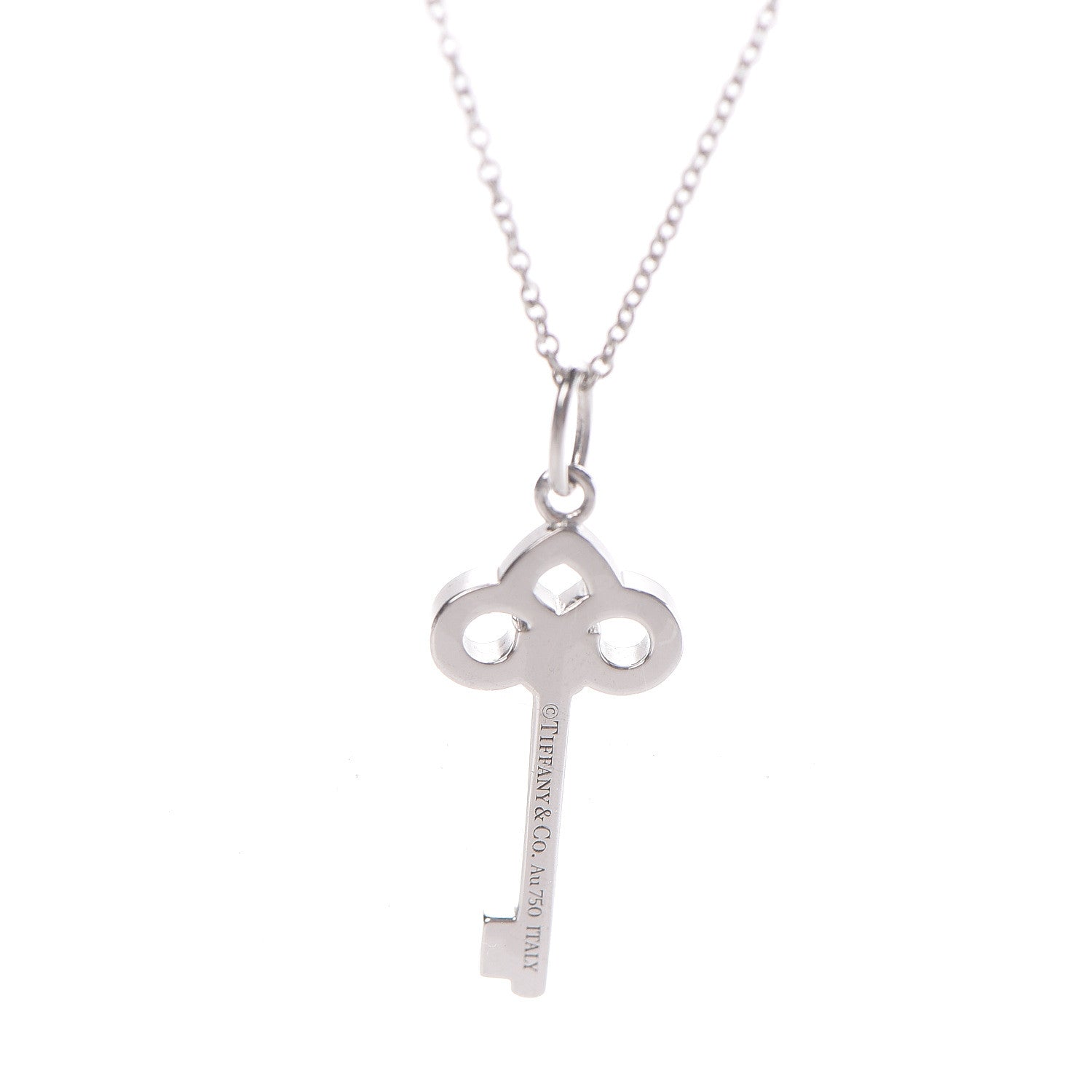 Tiffany 18K White Gold Diamond Mini Fleur De Lis Key Pendant 6 of 7