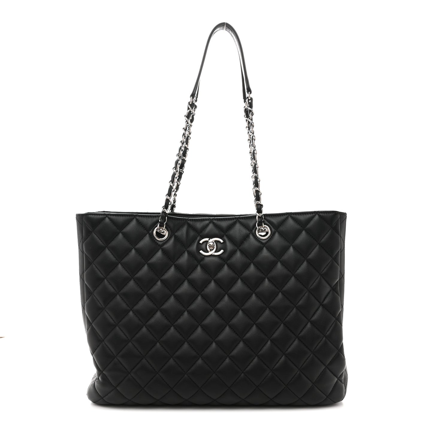Calfskin Quilted Large CC Shopping Tote Black