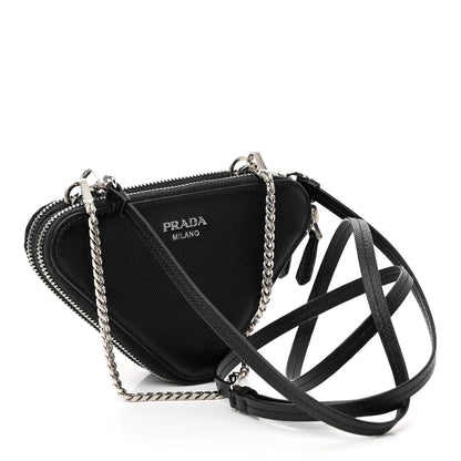 Prada Saffiano Mini Triangle Crossbody Pouch Black 2 of 10