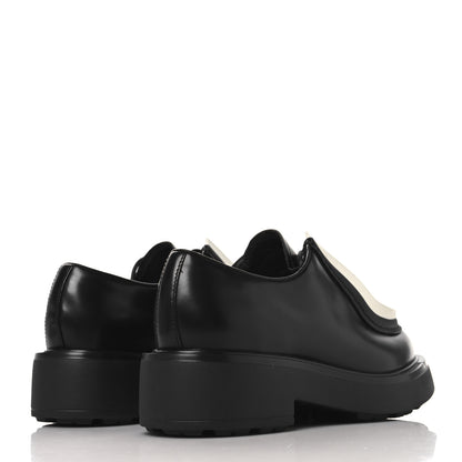 Prada Spazzolato Rois Monolith 55mm Derby Loafers 37.5 Black White 5 of 9