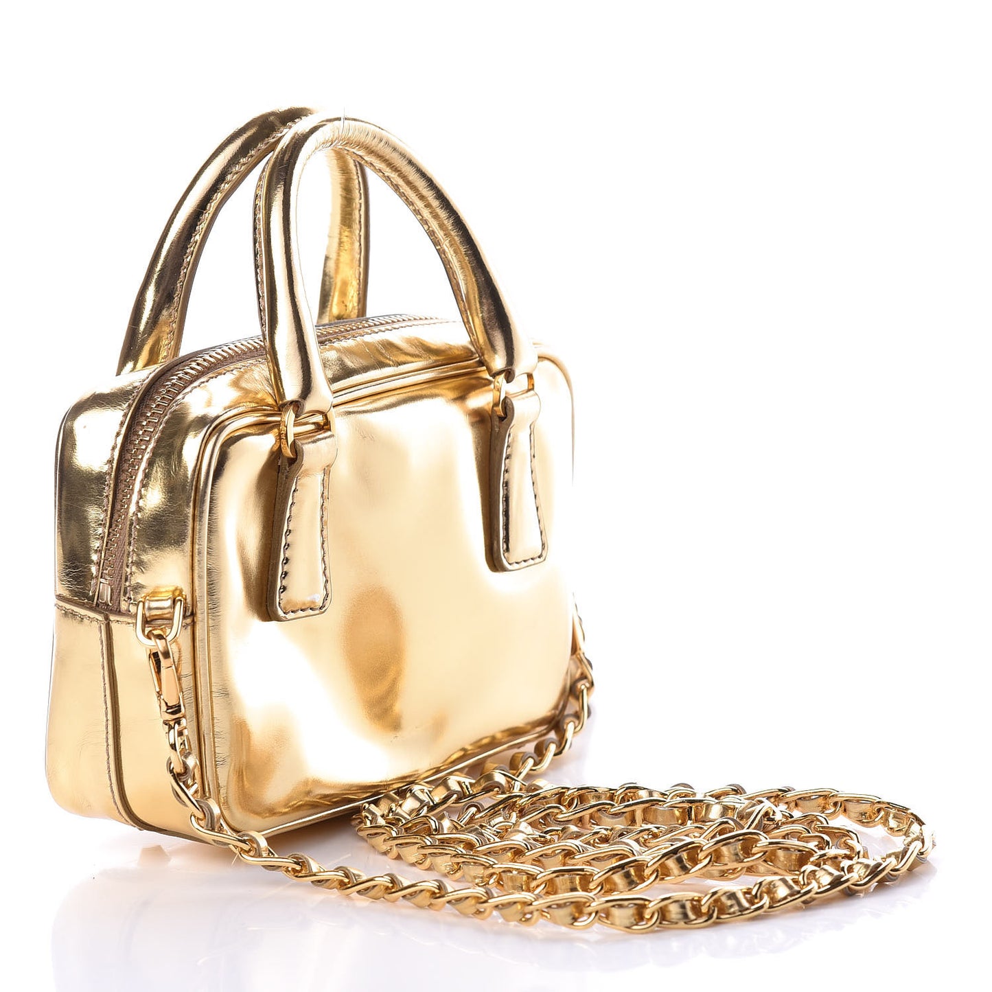 Metallic Vitello Mini Top Handle Crossbody Bag Platino