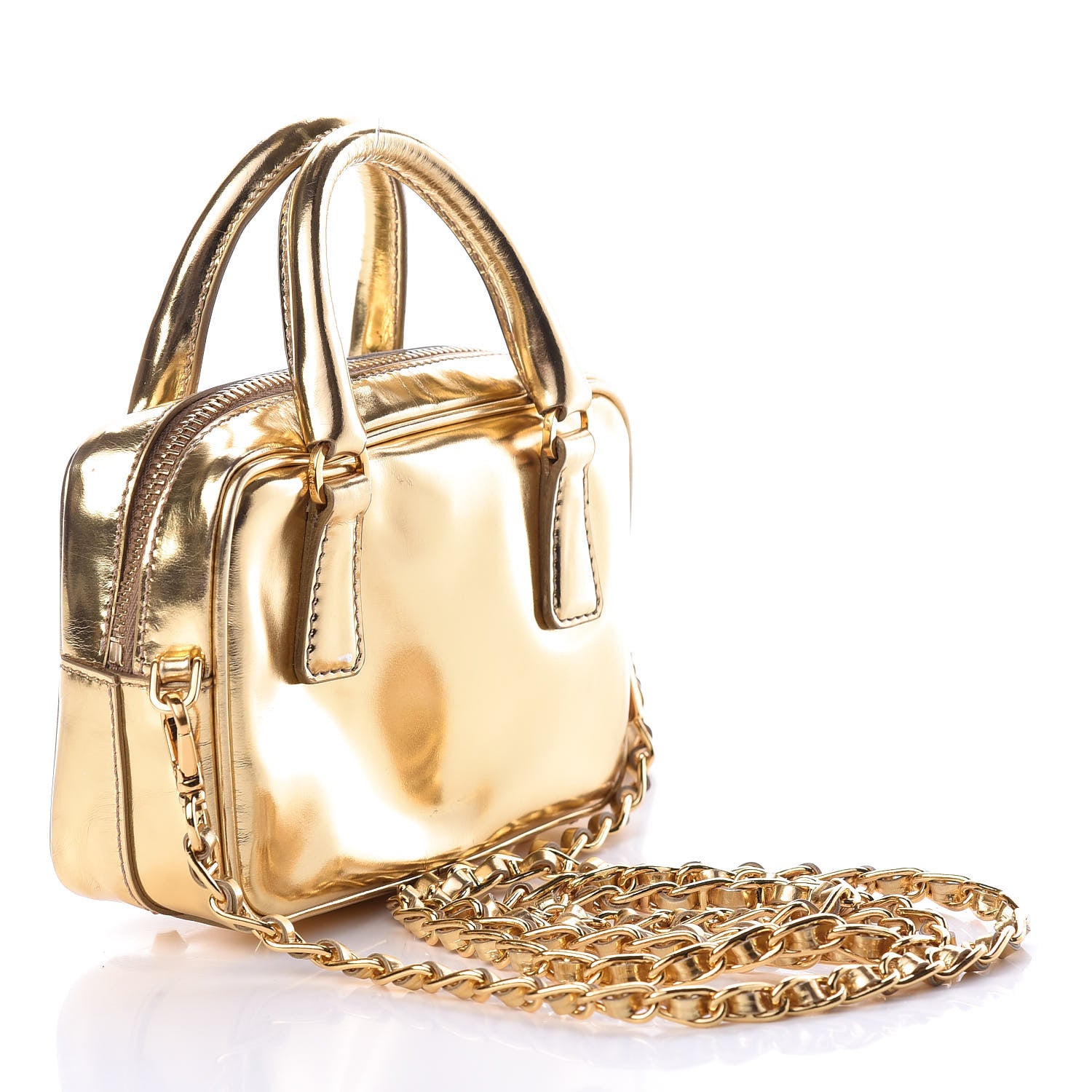 Prada Metallic Vitello Mini Top Handle Crossbody Bag Platino 3 of 11