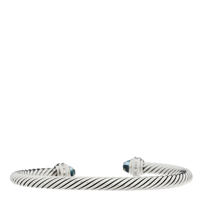 David Yurman Sterling Silver Diamond Hampton Blue Topaz 5mm Cable Classics Bracelet 2 of 3