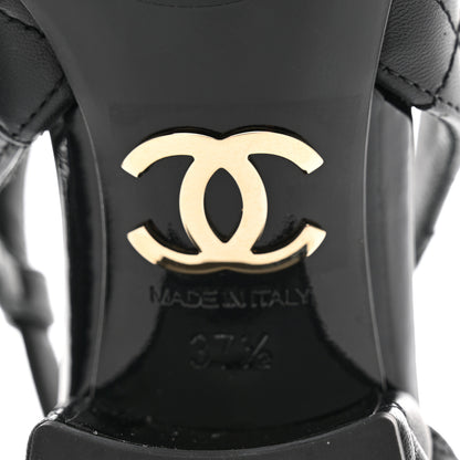 Chanel Lambskin Patent Quilted Cap Toe Mary Jane Flats 37.5 Black 8 of 9