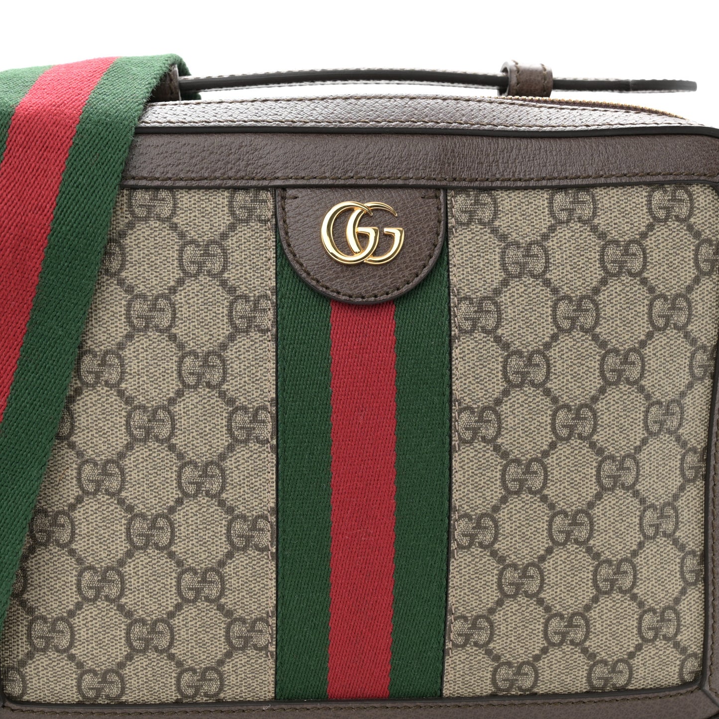 GG Supreme Monogram Web Small Ophidia Top Handle Shoulder Bag Brown
