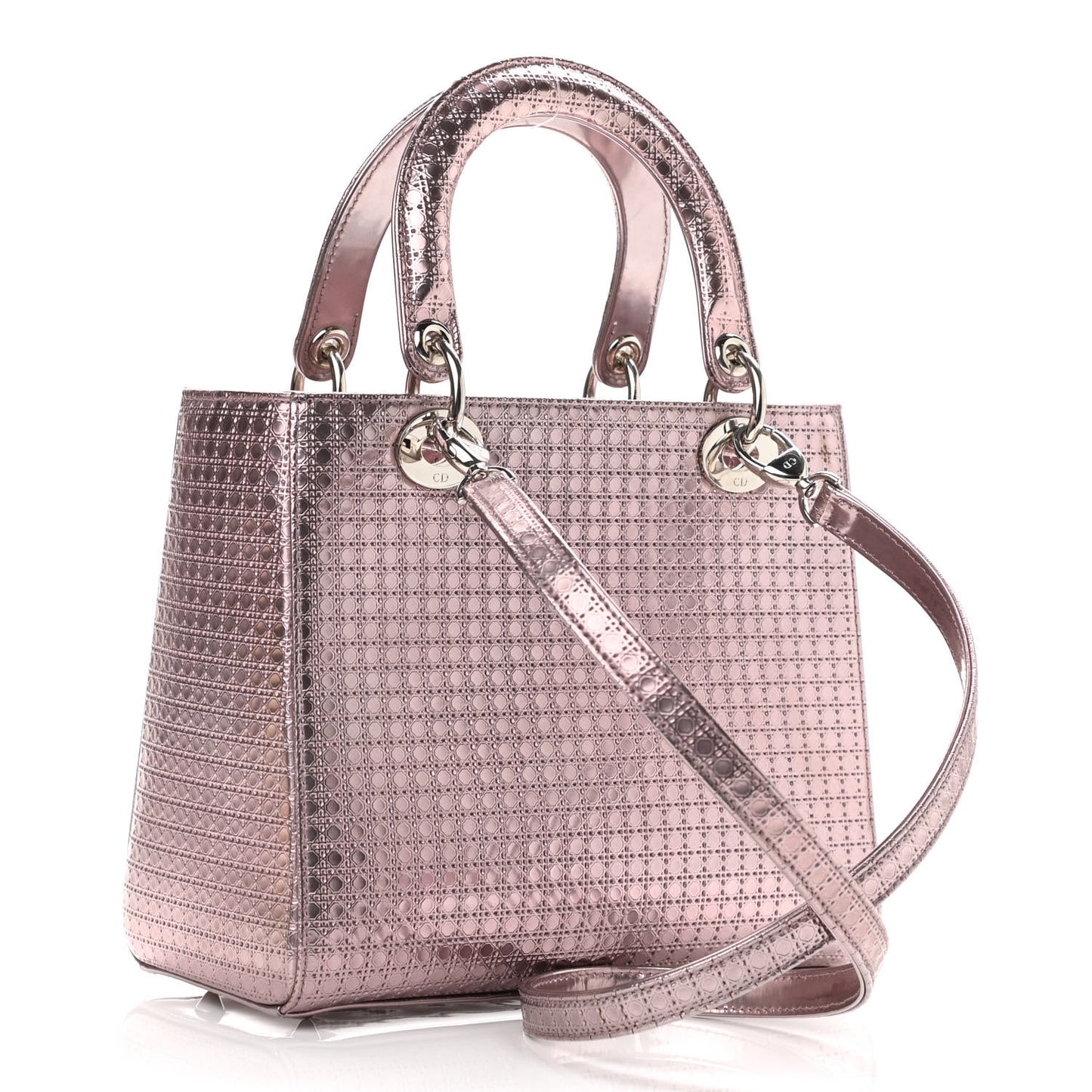 Metallic Patent Micro-Cannage Medium Lady Dior Pink