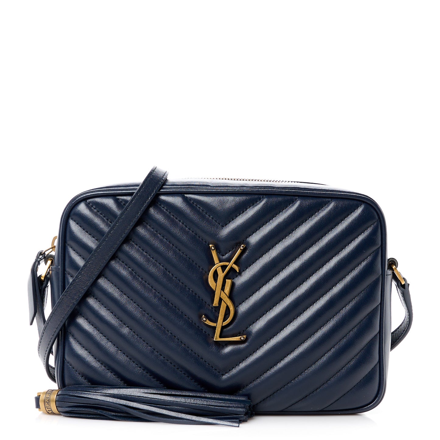 SAINT LAURENT Calfskin Matelasse Monogram Lou Camera Bag Navy