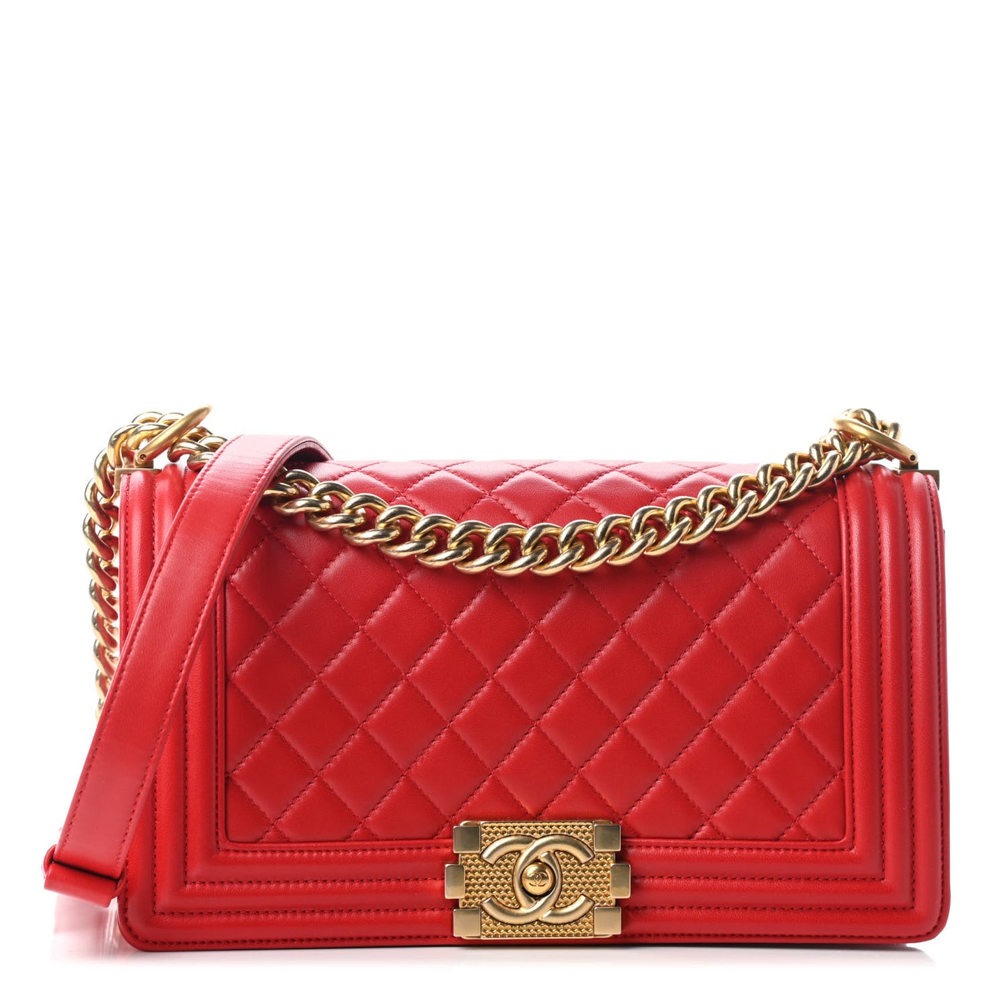 Lambskin Quilted Medium Boy Flap Red