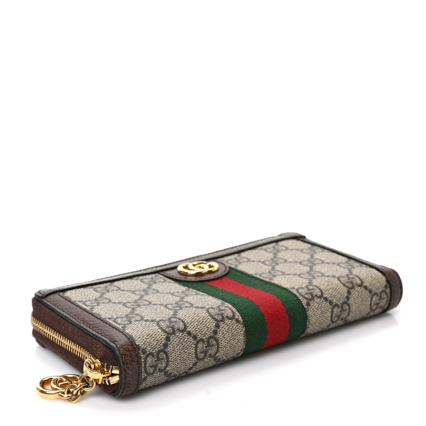 GG Supreme Monogram Web Ophidia Zip Around Wallet Brown