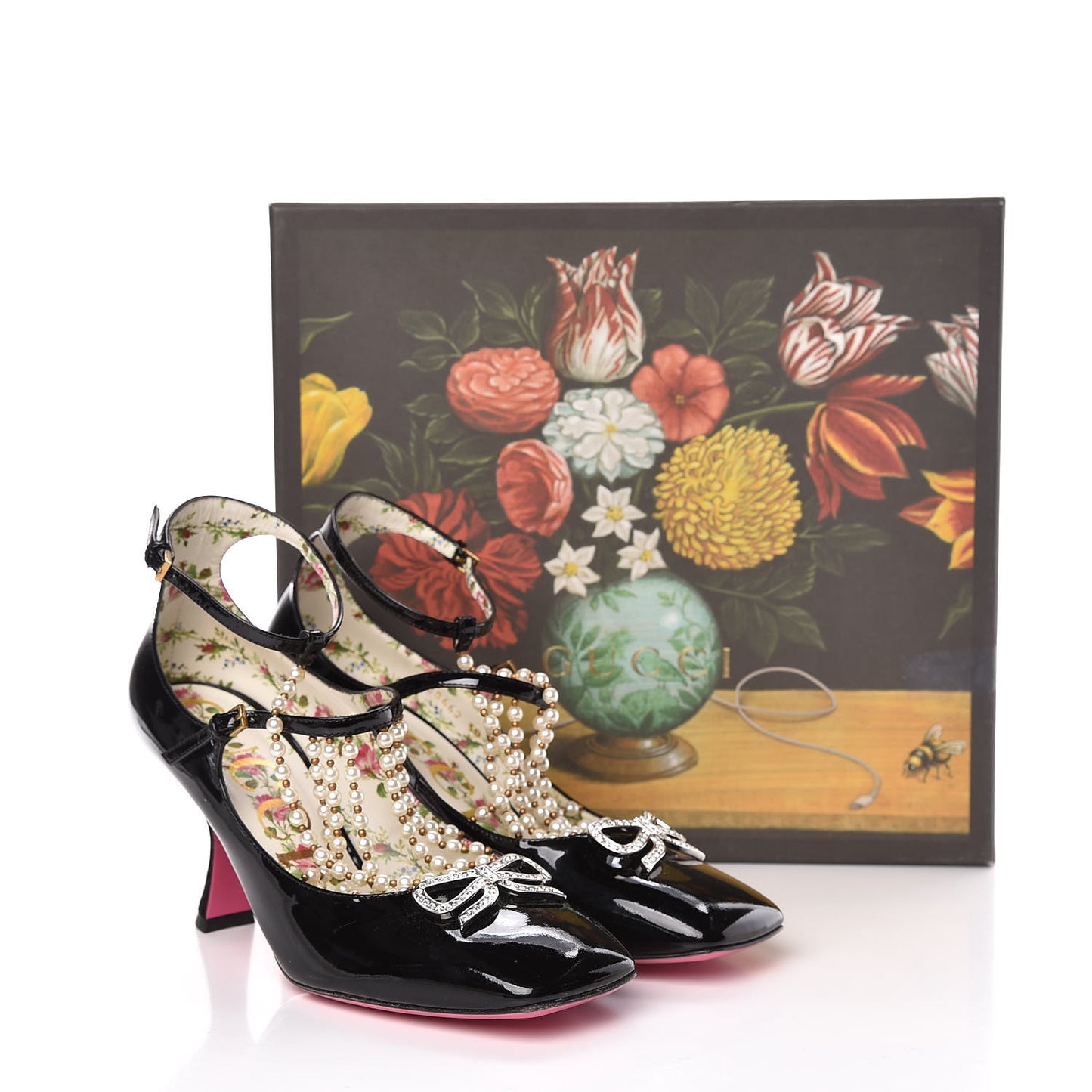 Patent Pearl Taide T-Strap Mid Heel Pumps 38 Black
