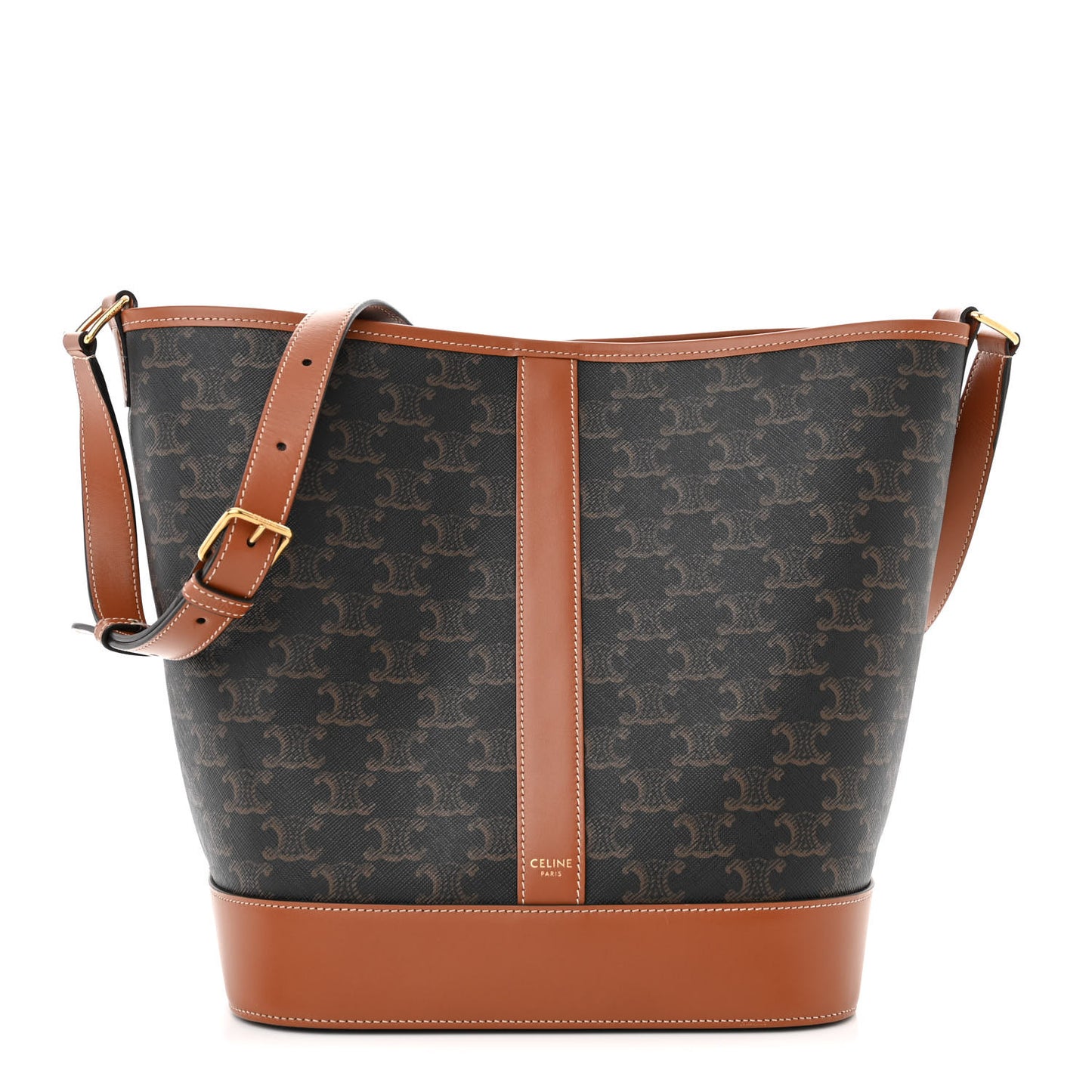 Triomphe Canvas Calfskin Medium Bucket Bag Tan