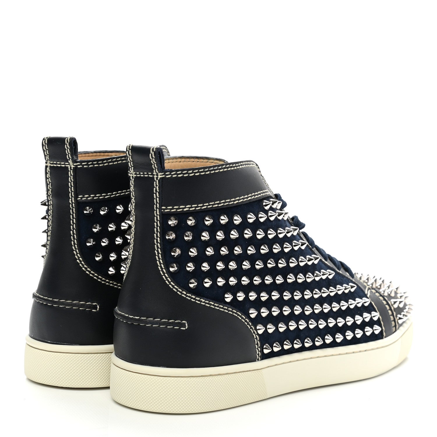 Christian Louboutin Calfskin Mens Louis Spikes Flat Sneakers 44 Navy Black 4 of 7