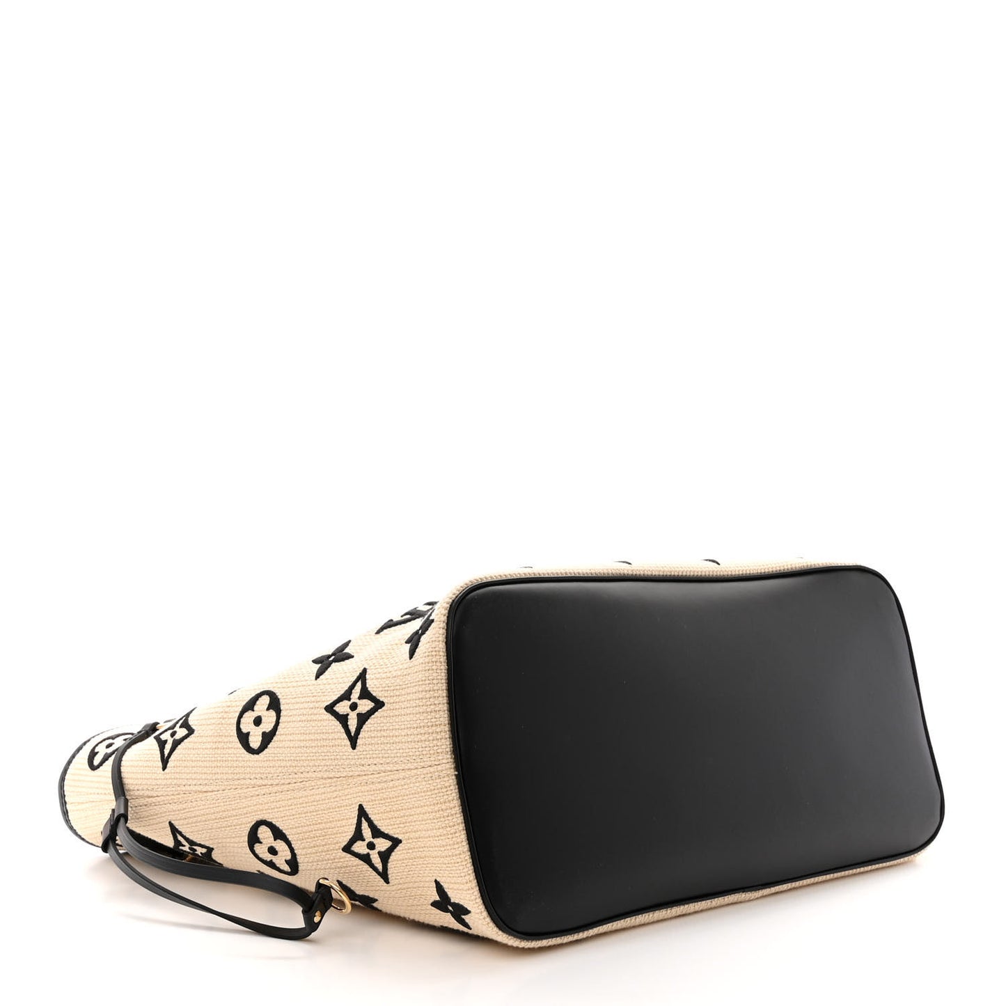 Cotton Monogram Embroidered Neverfull MM Beige Black