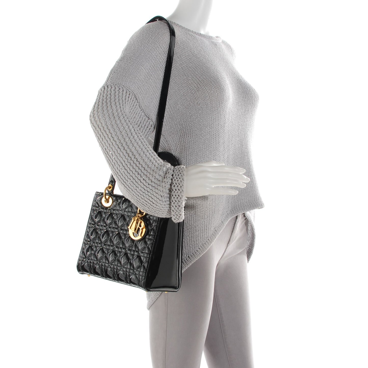 Patent Cannage Medium Lady Dior Black