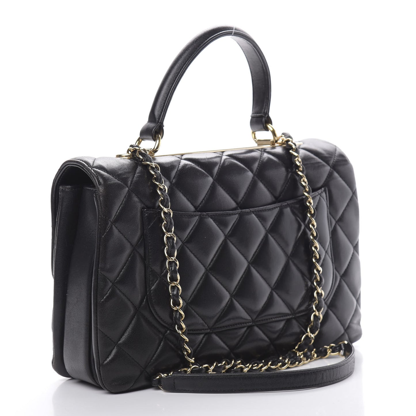 Lambskin Quilted Medium Trendy CC Flap Dual Handle Bag Black