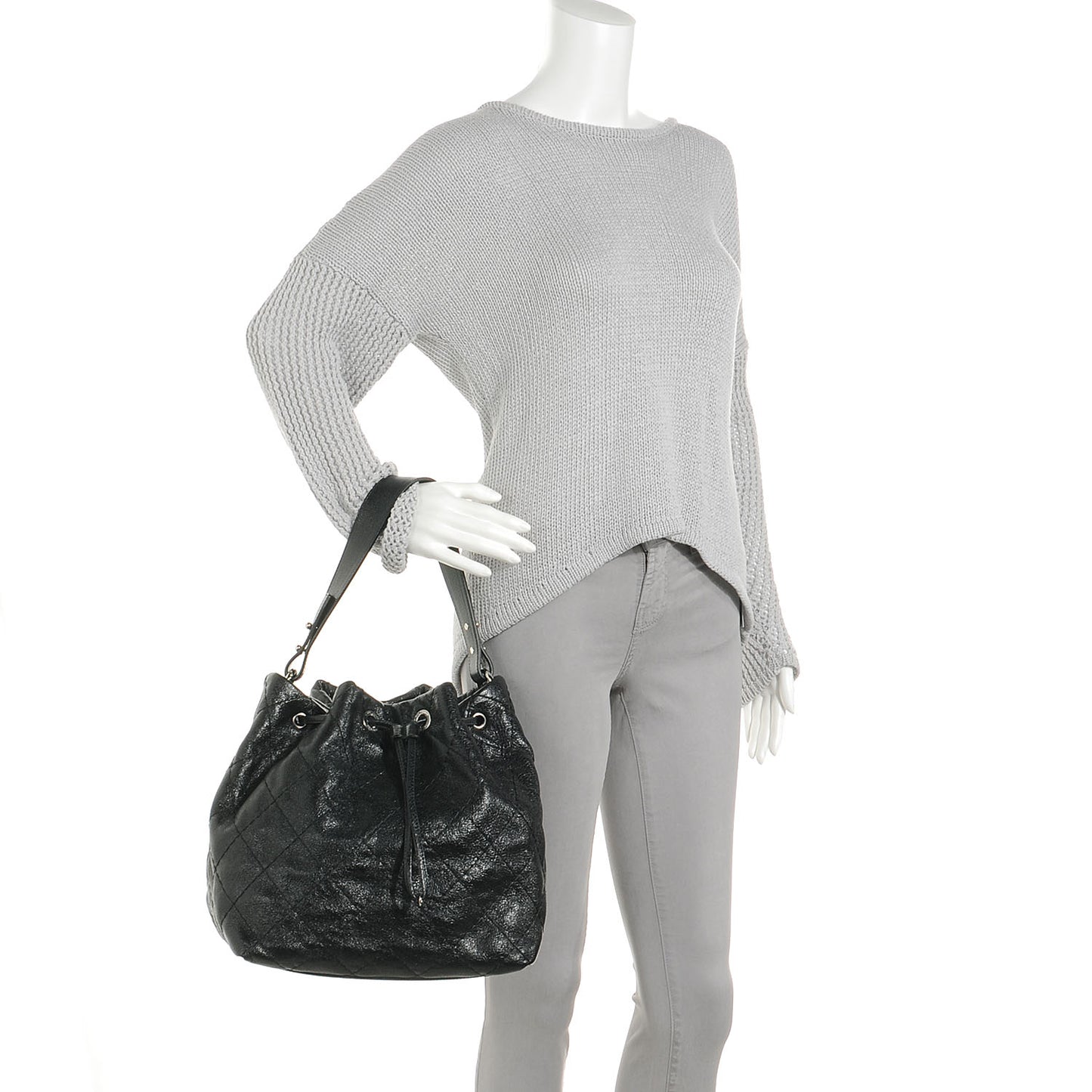 Glazed Calfskin On The Road Drawstring Tote Black