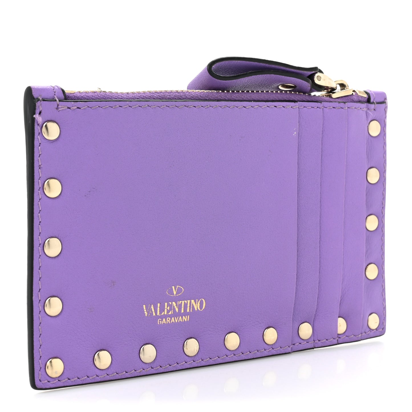 Calfskin Rockstud Coin Case Card Holder Glicine