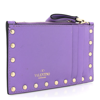 Valentino Garavani Calfskin Rockstud Coin Case Card Holder Glicine 3 of 12