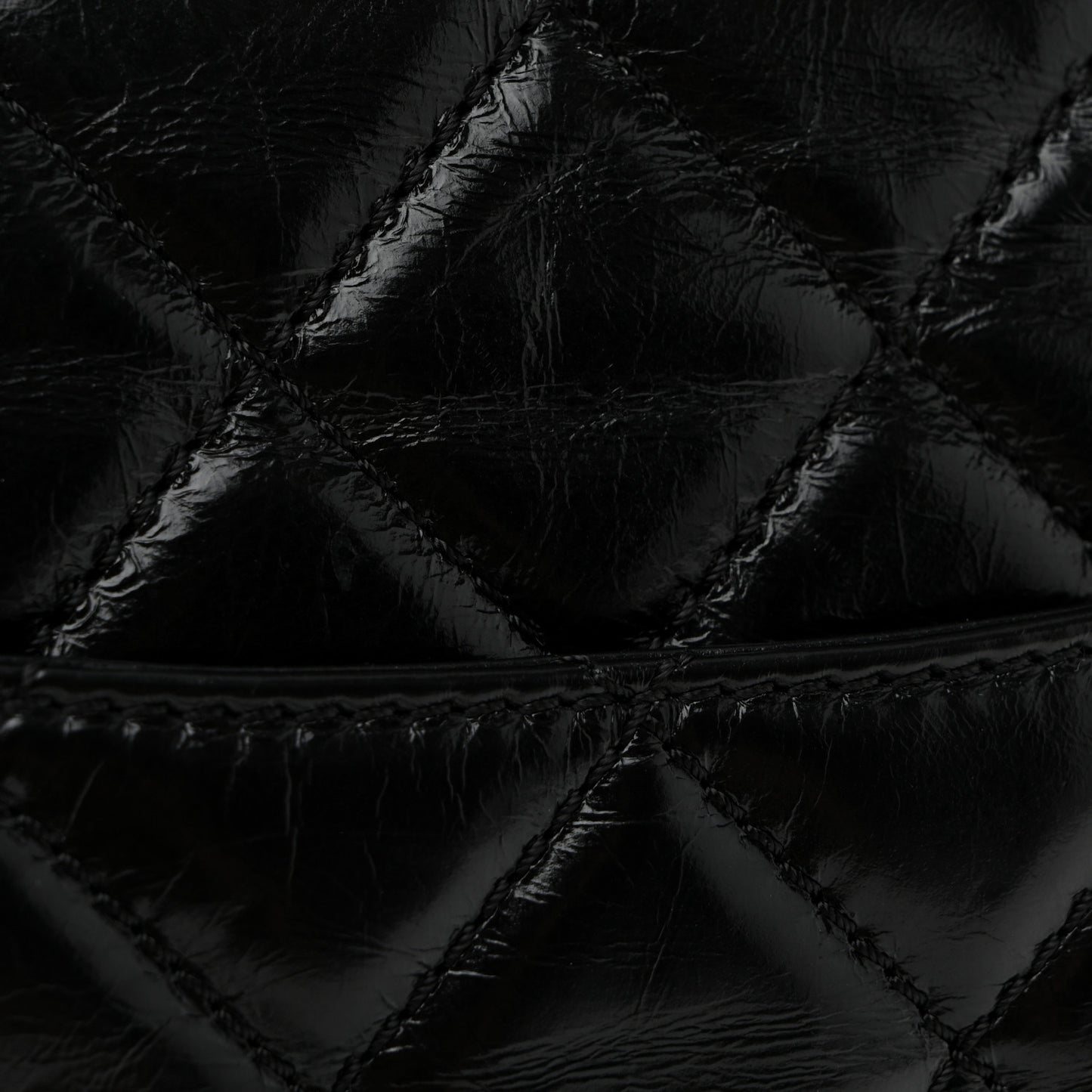 Glazed Calfskin Castle Rock Medium Flap Black