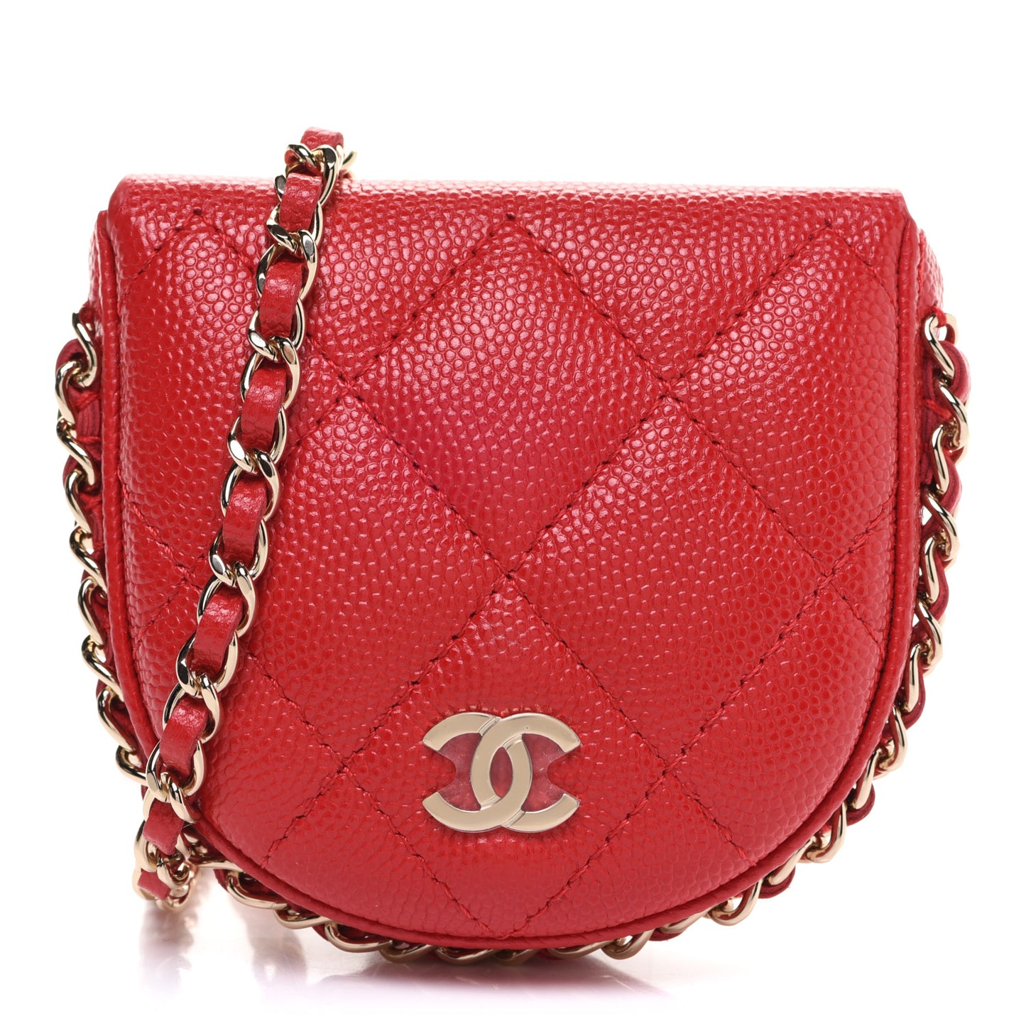 Caviar Quilted Tray Coin Purse With Chain Red