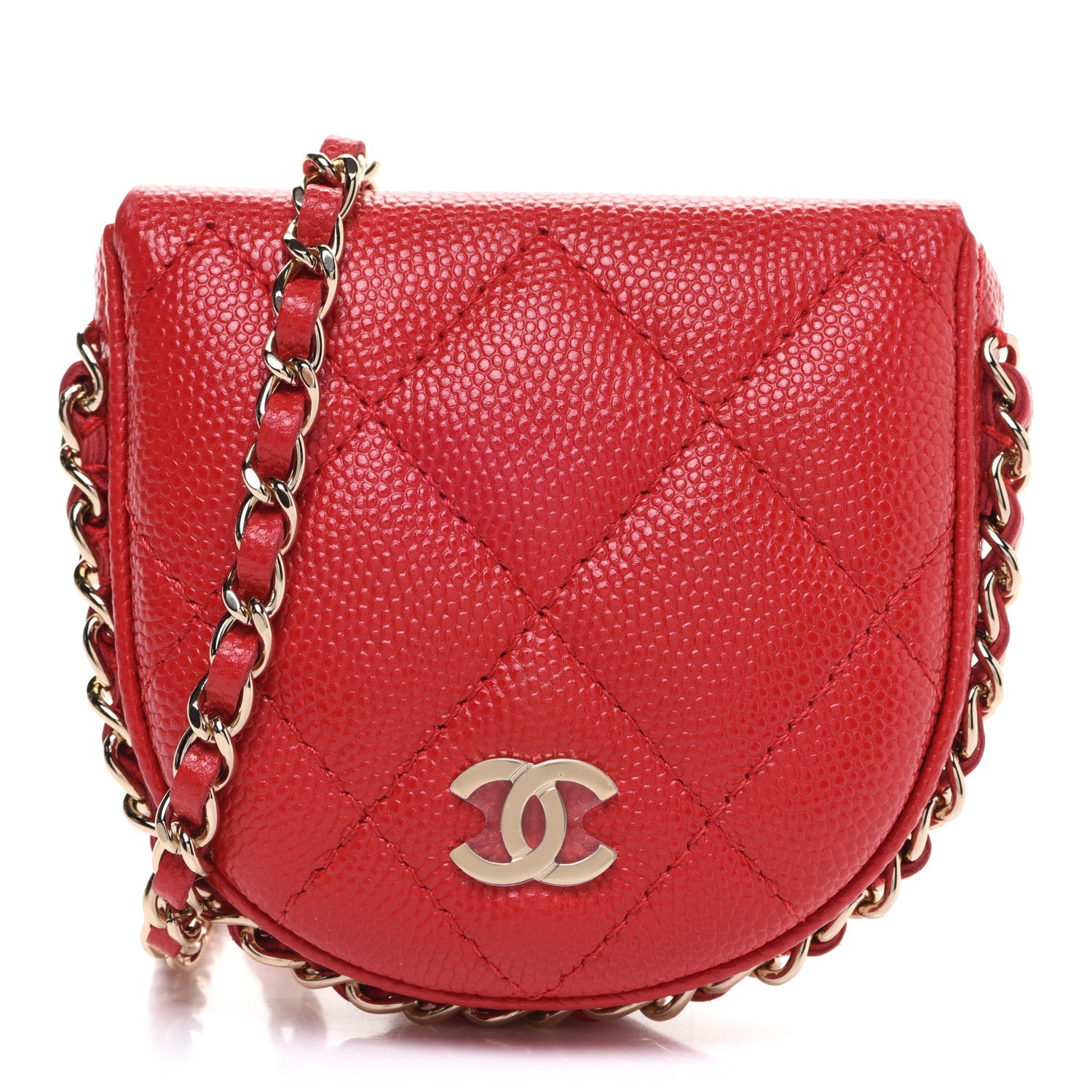 Chanel Caviar Quilted Tray Coin Purse With Chain Red 1 of 9
