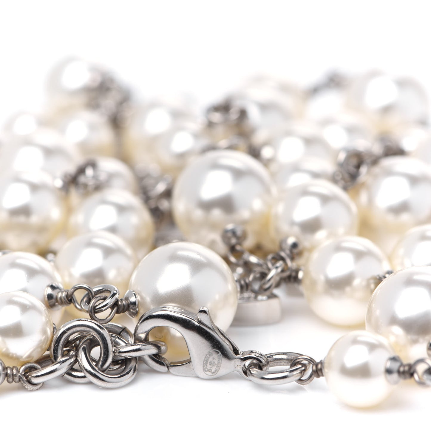 Crystal Pearl CC Long Necklace Silver