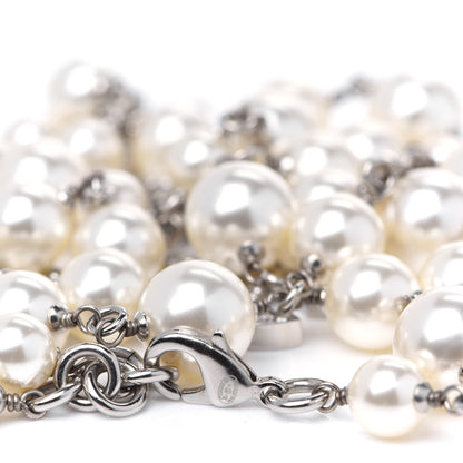 Chanel Crystal Pearl CC Long Necklace Silver 3 of 3