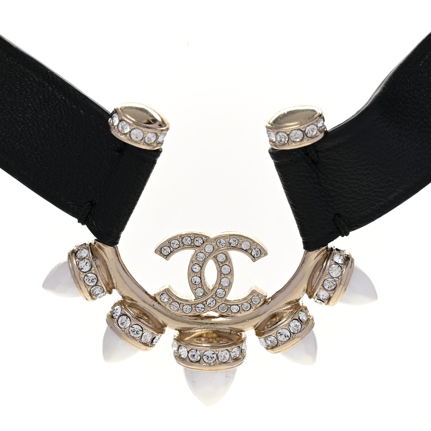 Lambskin Spike Pearl Crystal CC Choker Black