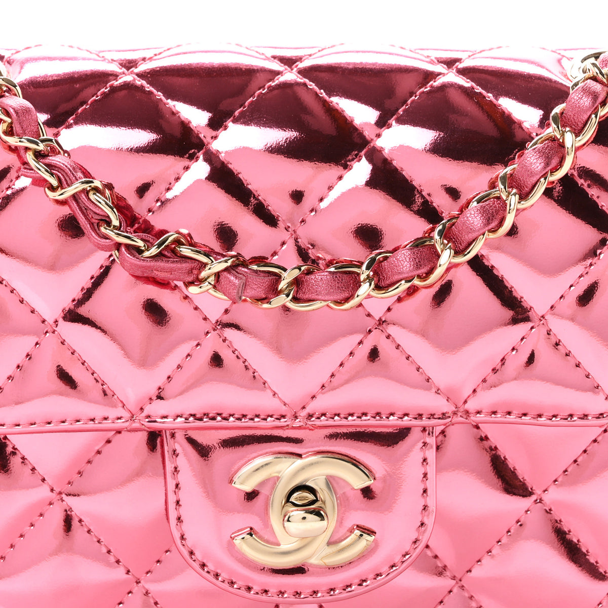 Chanel Mirror Calfskin Metallic Lambskin Quilted Hollywood Boulevard Mini Flap With Star Coin Purse Pink 9 of 12