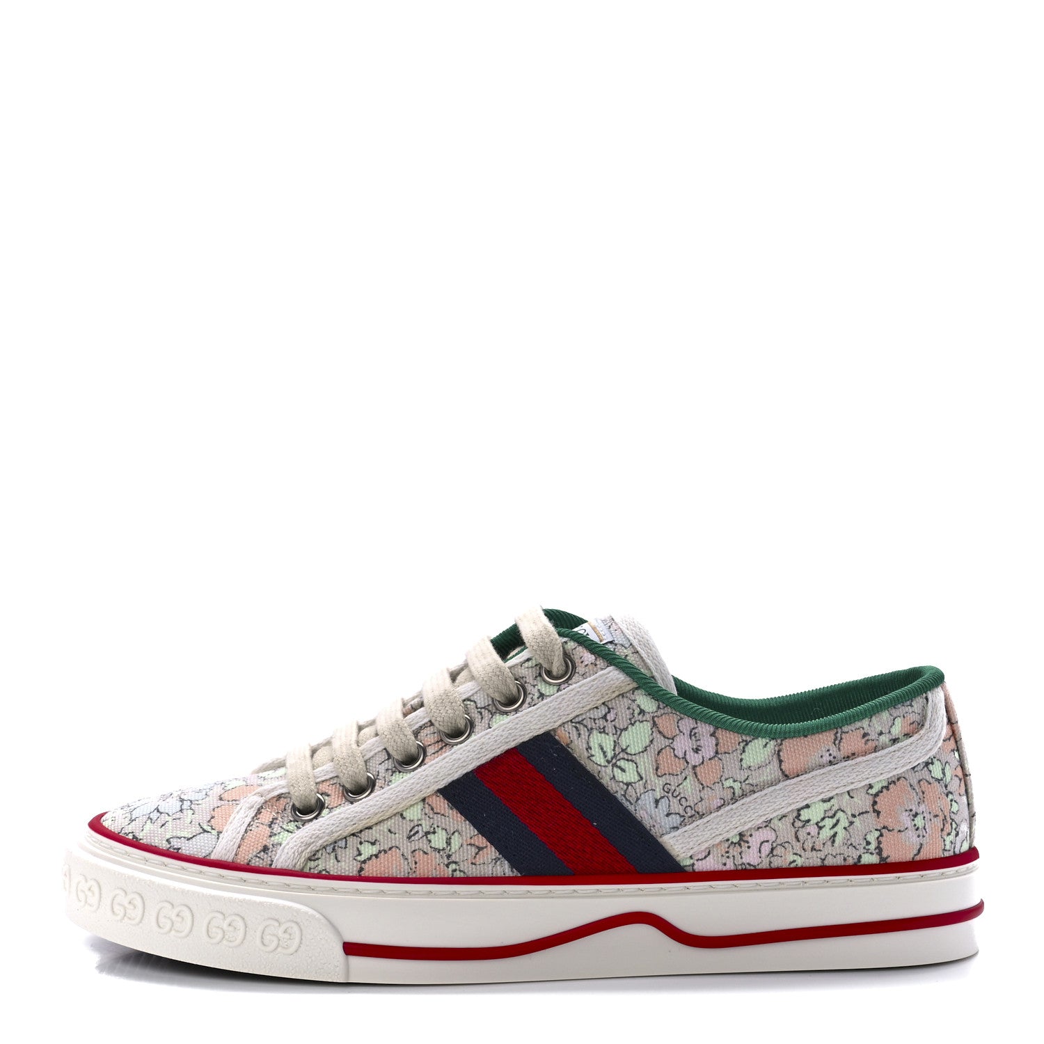 Gucci X LIBERTY OF LONDON Canvas Web Tracy Print Womens 1977 Tennis Sneakers 35 Mint Peach Mystic White 1 of 8