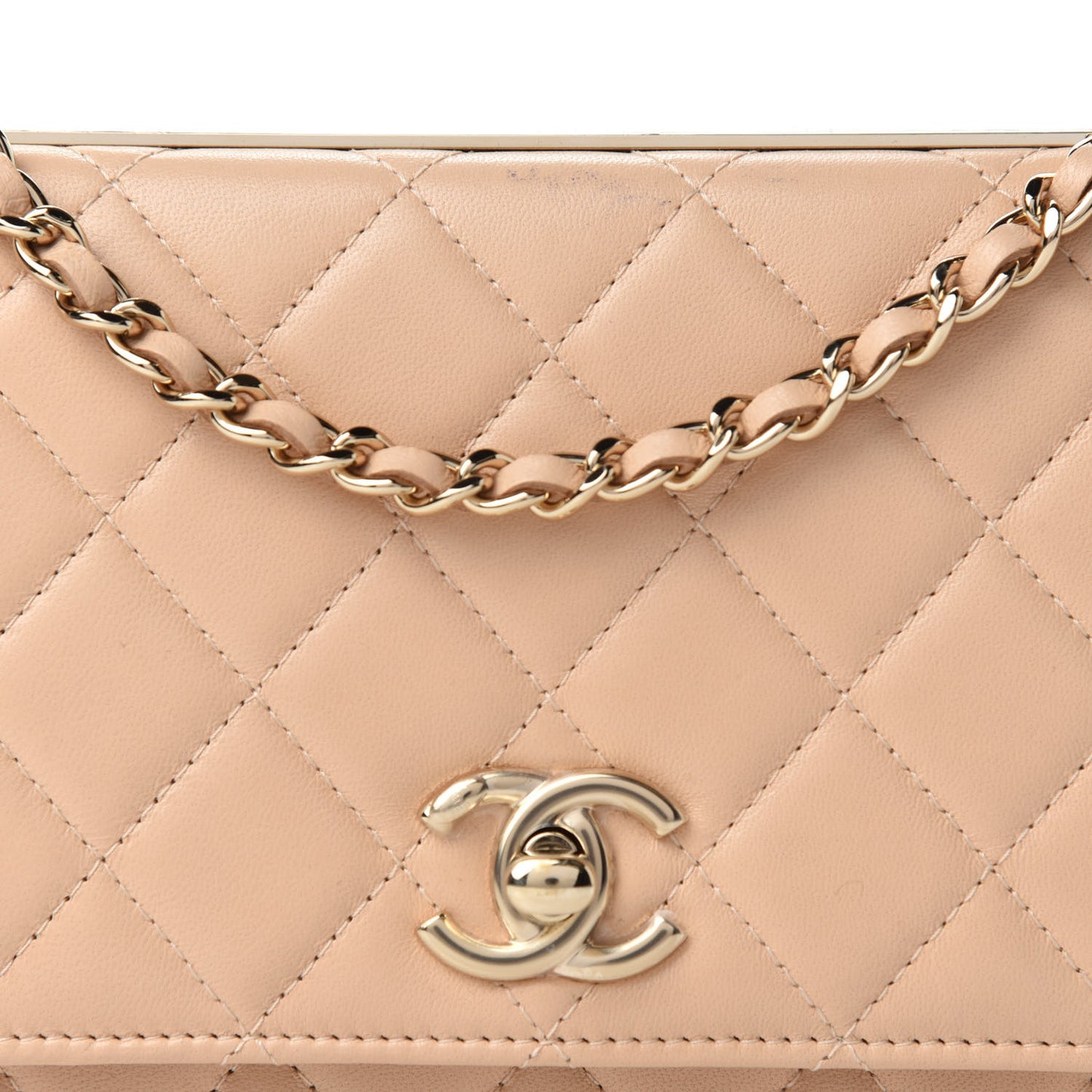 Lambskin Quilted Trendy CC Wallet On Chain WOC Beige
