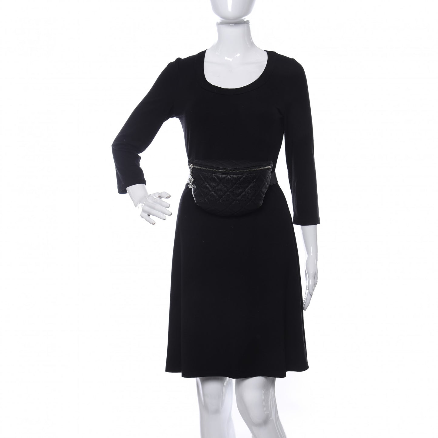 Grained Calfskin Quilted Waist Belt Bag Black