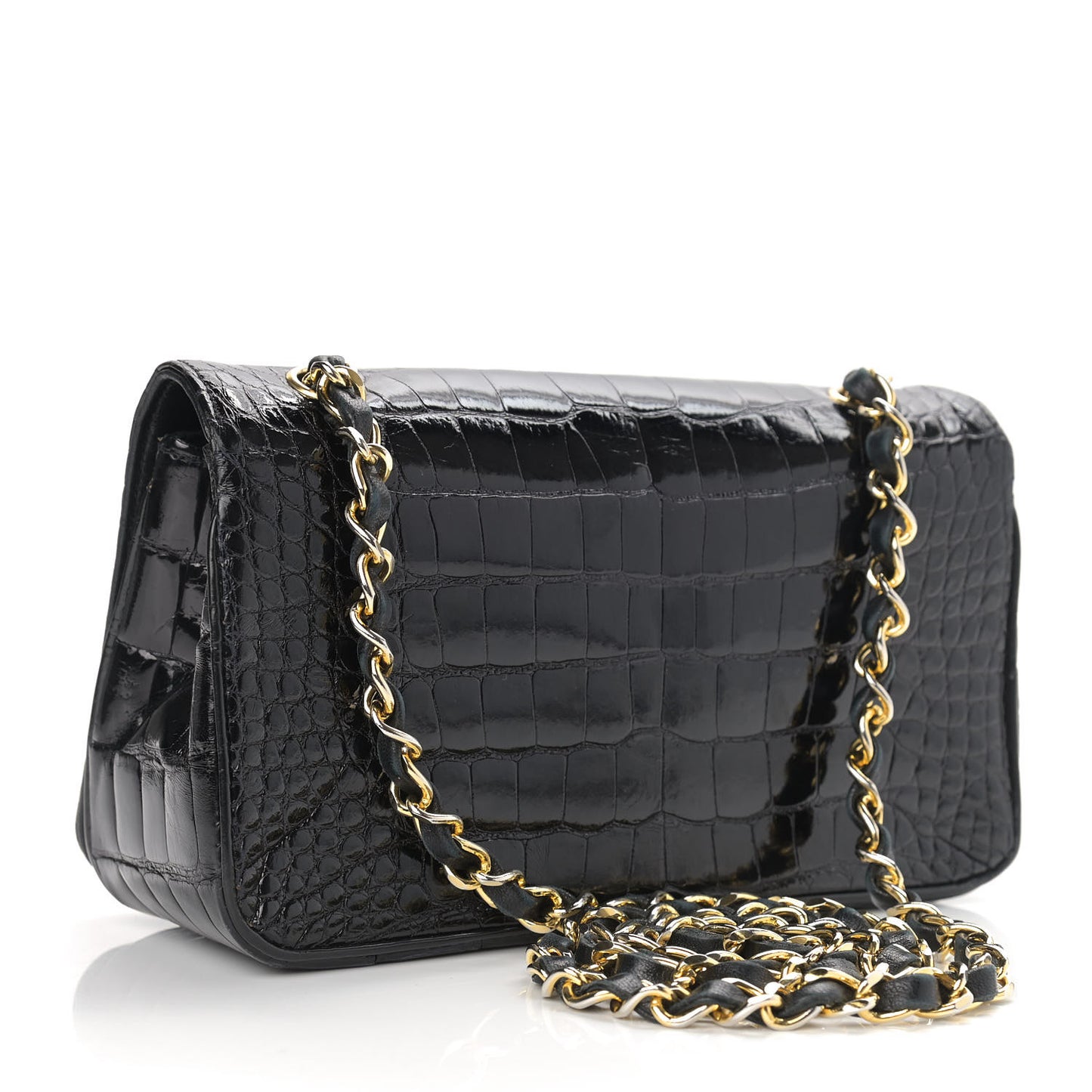 Shiny Crocodile Evening Flap Black